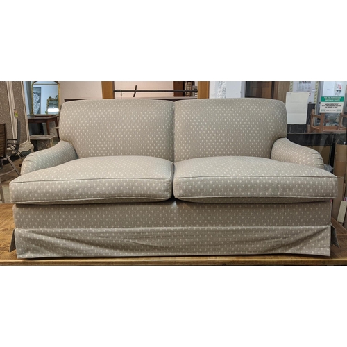 278 - HOWARD STYLE SOFA, brown patterned fabric upholstery, 190cm W.