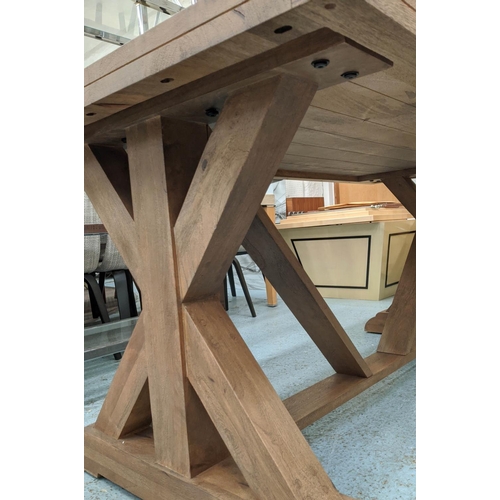 407 - REFECTORY DINING TABLE, cross stretcher base, 180cm x 90cm x 76cm.