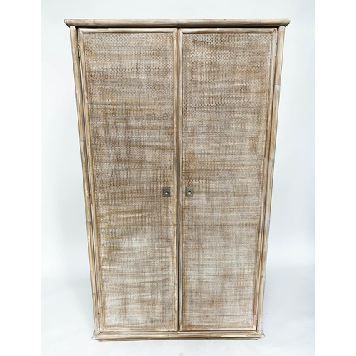 290 - ARMOIRE, bamboo framed and cane bound with wicker panelled doors enclosing full height hanging space... 