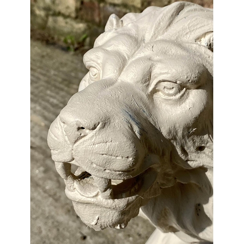 404 - CONTEMPORARY SCHOOL, sculptural roaring lions, a pair, each 42cm H x 55cm W x 22cm D, resin in a pai... 