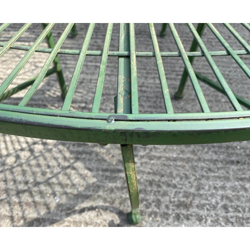 470 - ARCHITECTURAL GARDEN TREE BENCH, antiqued green painted finish 77cm x 140cm x 140cm.