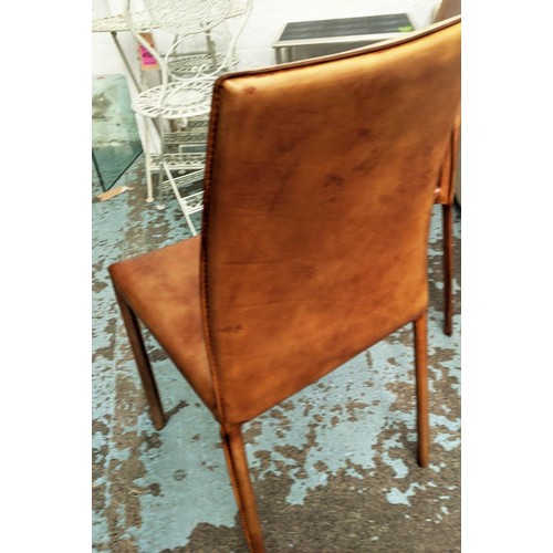 461 - ARMCHAIRS, a pair, 60cm x 47cm x 84cm, leather finish with a pair of side chairs, 44cm x 44cm x 93.5... 