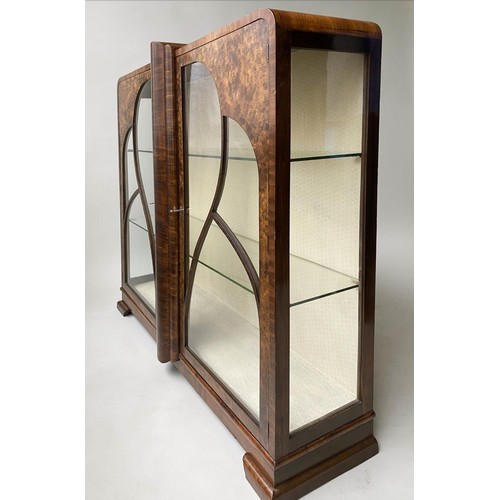 166 - ART DECO DISPLAY CABINET, walnut veneered, having two glazed doors, enclosing two glass shelves, 116... 