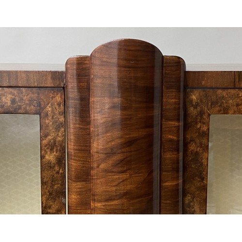 166 - ART DECO DISPLAY CABINET, walnut veneered, having two glazed doors, enclosing two glass shelves, 116... 