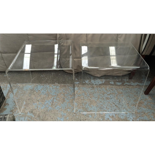 SIDE TABLES, a pair, minimalist perspex design, 50cm x 50cm x 50cm. (2)