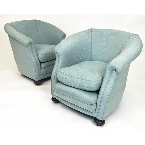 114 - TUB CHAIRS, a pair, Art Deco, circa 1920s, duck egg blue upholstery, 72cm H x 72cm W. (2)