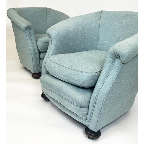 114 - TUB CHAIRS, a pair, Art Deco, circa 1920s, duck egg blue upholstery, 72cm H x 72cm W. (2)