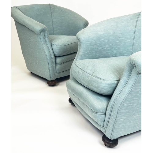 114 - TUB CHAIRS, a pair, Art Deco, circa 1920s, duck egg blue upholstery, 72cm H x 72cm W. (2)