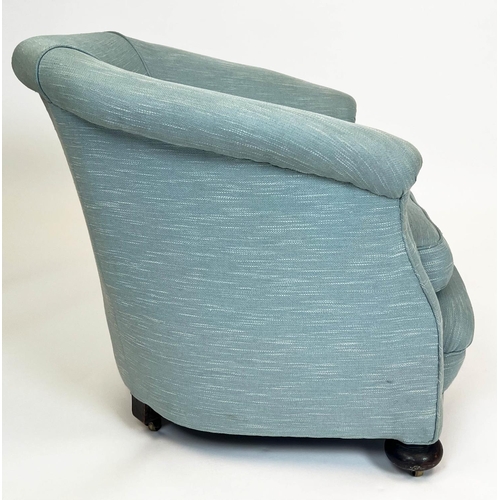 114 - TUB CHAIRS, a pair, Art Deco, circa 1920s, duck egg blue upholstery, 72cm H x 72cm W. (2)