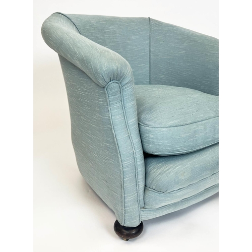 114 - TUB CHAIRS, a pair, Art Deco, circa 1920s, duck egg blue upholstery, 72cm H x 72cm W. (2)