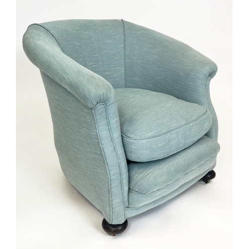 114 - TUB CHAIRS, a pair, Art Deco, circa 1920s, duck egg blue upholstery, 72cm H x 72cm W. (2)