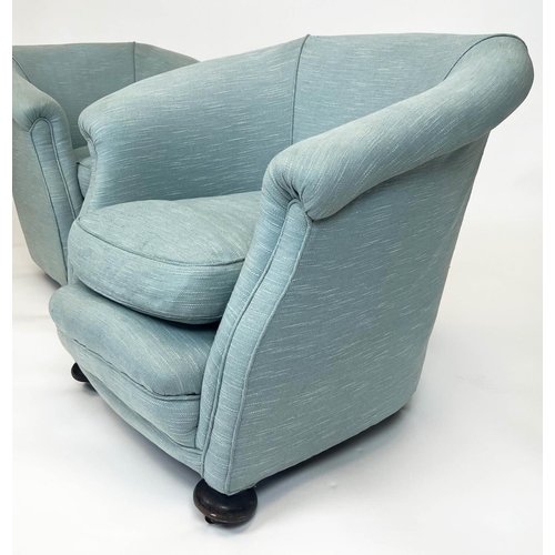 114 - TUB CHAIRS, a pair, Art Deco, circa 1920s, duck egg blue upholstery, 72cm H x 72cm W. (2)