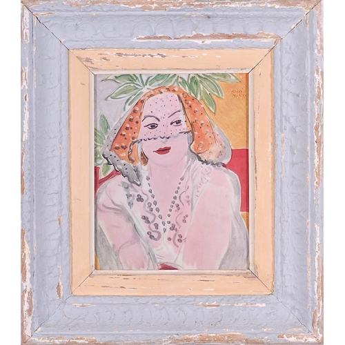 64 - HENRI MATISSE, Femme A La Voilette, off set lithograph, 1946, in blue French frame, 46cm x 40cm.  (S... 