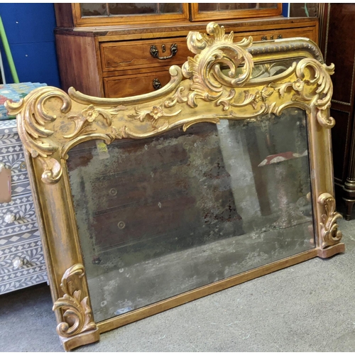 115 - OVERMANTEL MIRROR, 160cm W x 123cm H, early Victorian Rococo style with a gilt frame with decorative... 