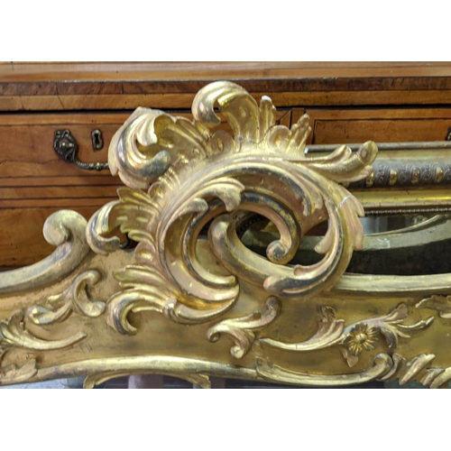 115 - OVERMANTEL MIRROR, 160cm W x 123cm H, early Victorian Rococo style with a gilt frame with decorative... 