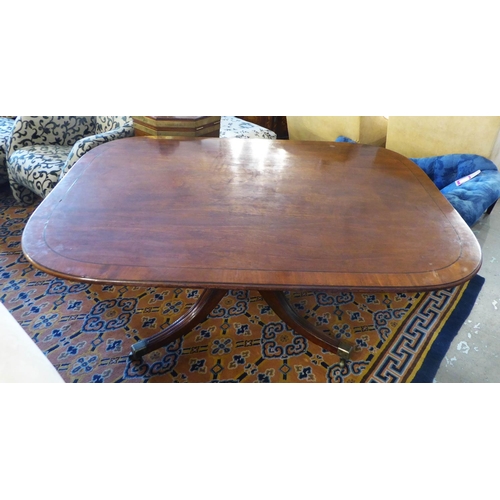 118 - BREAKFAST TABLE, 164cm L x 71cm H x 20cm D Regency mahogany and ebonised strung with rounded rectang... 