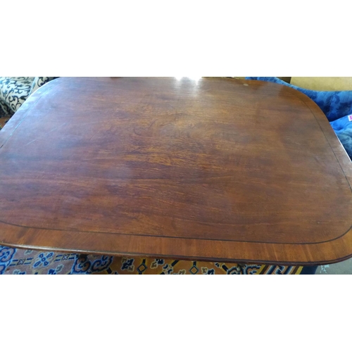 118 - BREAKFAST TABLE, 164cm L x 71cm H x 20cm D Regency mahogany and ebonised strung with rounded rectang... 