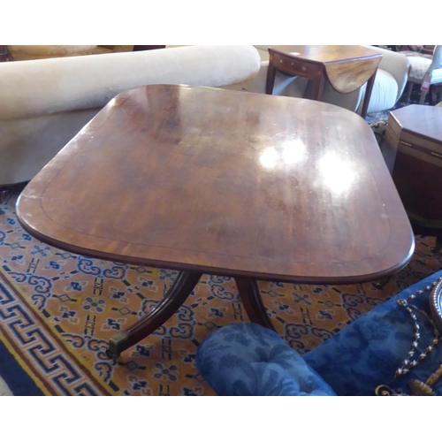 118 - BREAKFAST TABLE, 164cm L x 71cm H x 20cm D Regency mahogany and ebonised strung with rounded rectang... 