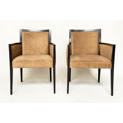 121 - ARMCHAIRS, a pair, Art Deco style, stained ash frames and taupe plush velvet upholstery, 58cm W. (2)