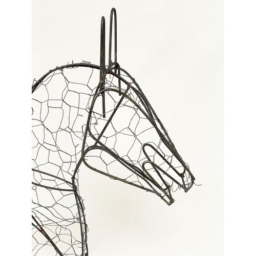 122 - WIREWORK HORSE, galvanised wire work in the form of a foal on stand, 11cm H x 93cm W x 22cm D.