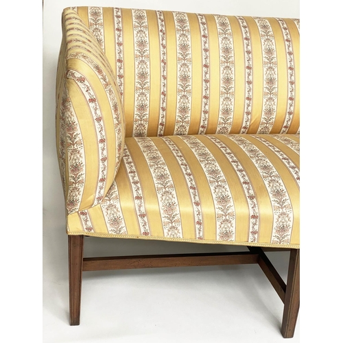 123 - SOFA, George III design mahogany with Regency 'milk' stripe upholstery and stretchered supports, 203... 