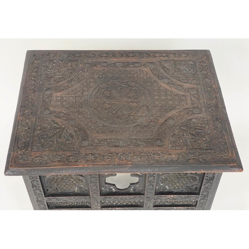 131 - OCCASIONAL TABLE, 19th century Moorish teak hardwood rectangular intricately carved with conforming ... 