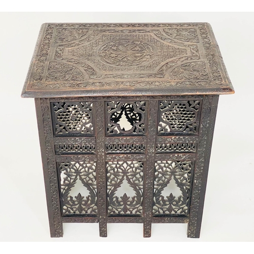 131 - OCCASIONAL TABLE, 19th century Moorish teak hardwood rectangular intricately carved with conforming ... 