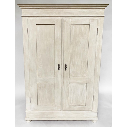 133 - ARMOIRE, 19th century French traditionally grey painted with two panelled doors and full height hang... 