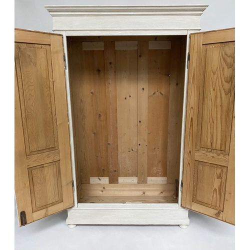 133 - ARMOIRE, 19th century French traditionally grey painted with two panelled doors and full height hang... 