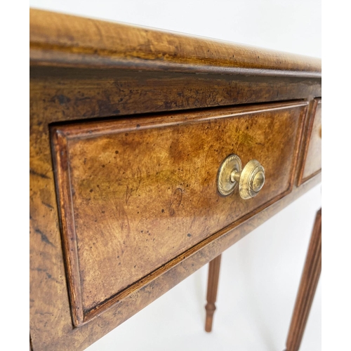 135 - HALL TABLE, George III design burr walnut and crossbanded with four frieze drawers and tapering supp... 