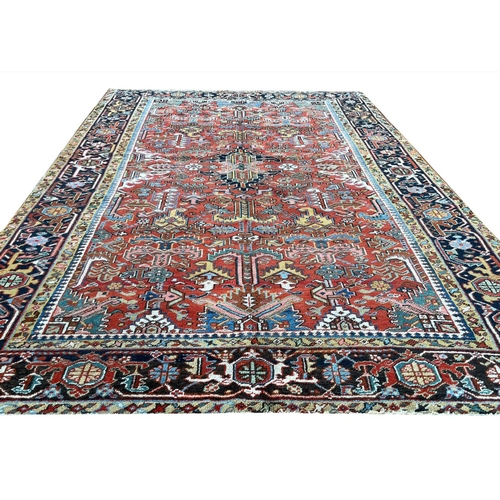 90 - ANTIQUE PERSIAN HERIZ CARPET, 295cm x 218cm.