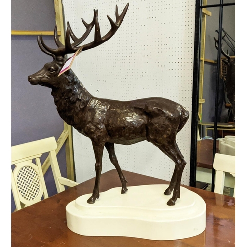BRONZE SCULPTURAL STUDY OF STAG, 71cm H, on stand.