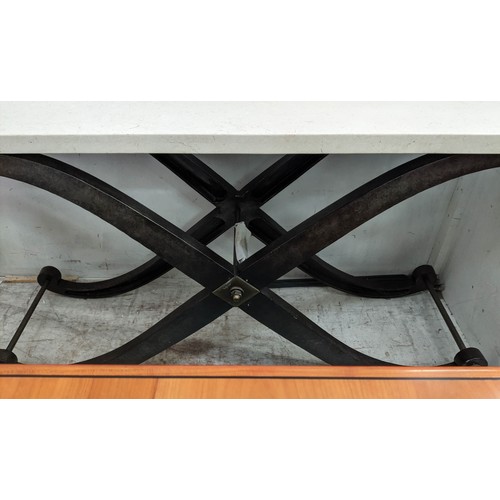 407 - CONSOLE TABLE, 160cm x 50cm x 80cm, contemporary X frame design.