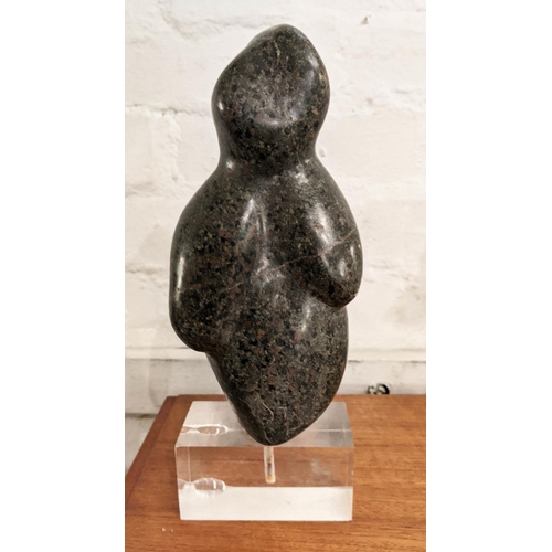 15 - SHONA STONE SCULPTURE, on perspex base, 28cm H.