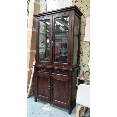 334 - GLAZED BOOKCASE, 103cm W x 45cm D x 204cm H, with glass section on a cupboard base.