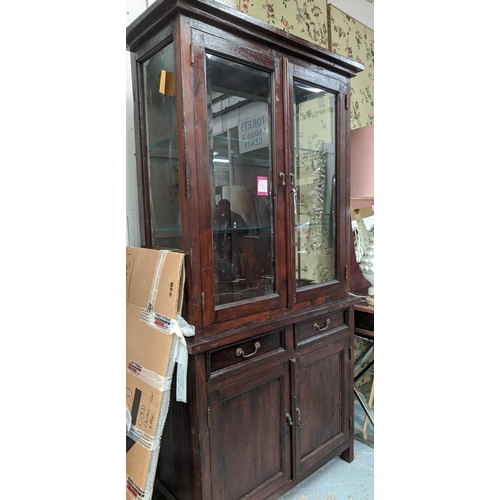 334 - GLAZED BOOKCASE, 103cm W x 45cm D x 204cm H, with glass section on a cupboard base.