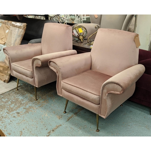 323 - ARMCHAIRS, a pair, 93cm x 66cm x 86cm, vintage 20th century Italian, with velvet upholstery. (2)