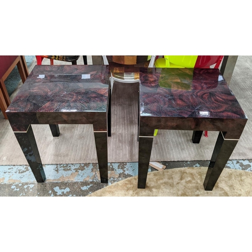 352 - SIDE TABLES, a pair, 50cm x 50cm x 61cm, segmented crackled finish. (2)