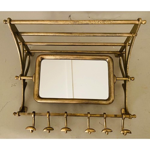 355 - MIRRORED WALL MOUNTED LUGGAGE RACKS, a pair, 54cm x 67cm x 36cm, each with articulating plate and ro... 