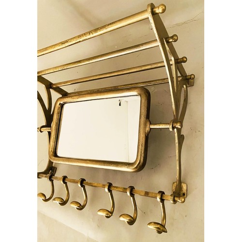 355 - MIRRORED WALL MOUNTED LUGGAGE RACKS, a pair, 54cm x 67cm x 36cm, each with articulating plate and ro... 