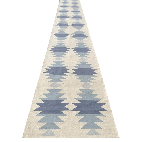 296 - CONTEMPORARY JAIPUR DHURRIE RUNNER, 508cm x 79cm.