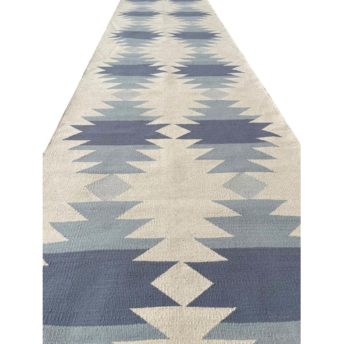 296 - CONTEMPORARY JAIPUR DHURRIE RUNNER, 508cm x 79cm.