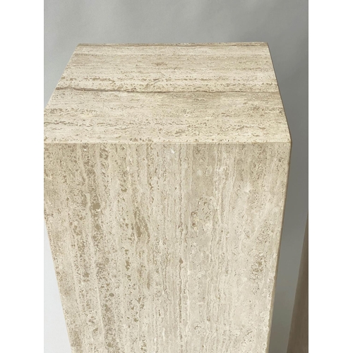 100 - PEDESTALS, a pair, 1970s Italian travertine marble, 35cm x 35cm x 90cm H.