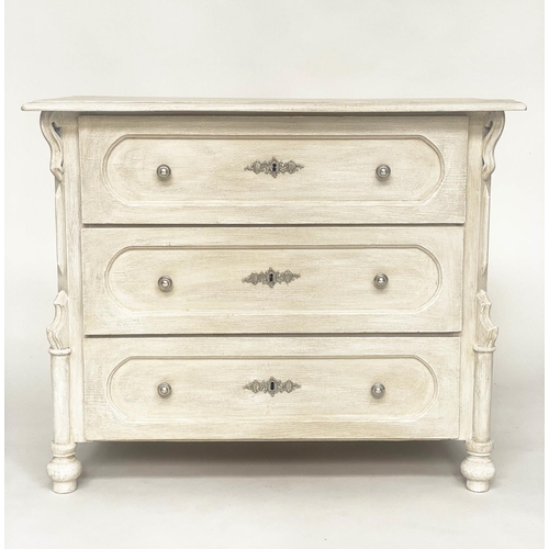 105 - COMMODE, 19th century French Napoleon III traditionally grey painted with three long drawers, 98cm W... 