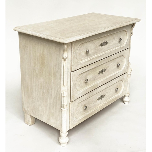 105 - COMMODE, 19th century French Napoleon III traditionally grey painted with three long drawers, 98cm W... 