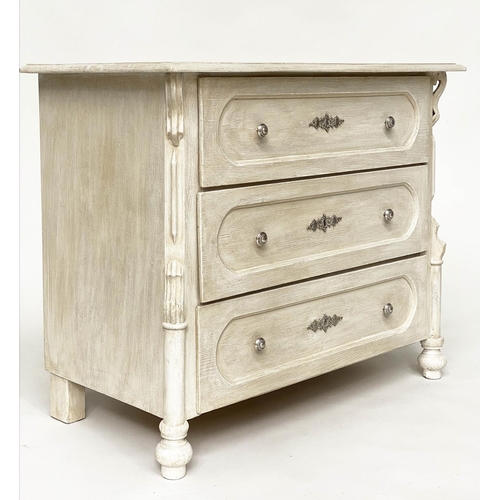 105 - COMMODE, 19th century French Napoleon III traditionally grey painted with three long drawers, 98cm W... 