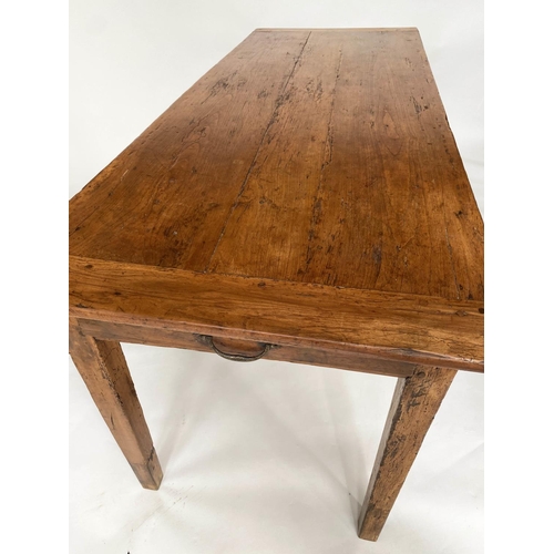 113 - FARMHOUSE TABLE, 19th century French cherrywood planked with end drawer and tapering supports, 168cm... 