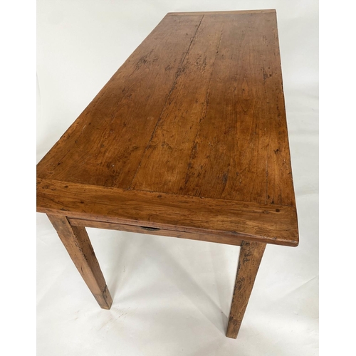 113 - FARMHOUSE TABLE, 19th century French cherrywood planked with end drawer and tapering supports, 168cm... 