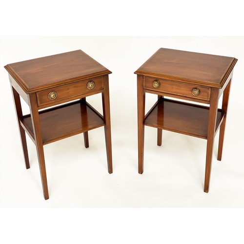 116 - LAMP TABLES, a pair, Georgian design mahogany and satinwood crossbanded each with frieze drawer and ... 