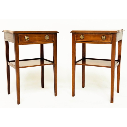 116 - LAMP TABLES, a pair, Georgian design mahogany and satinwood crossbanded each with frieze drawer and ... 